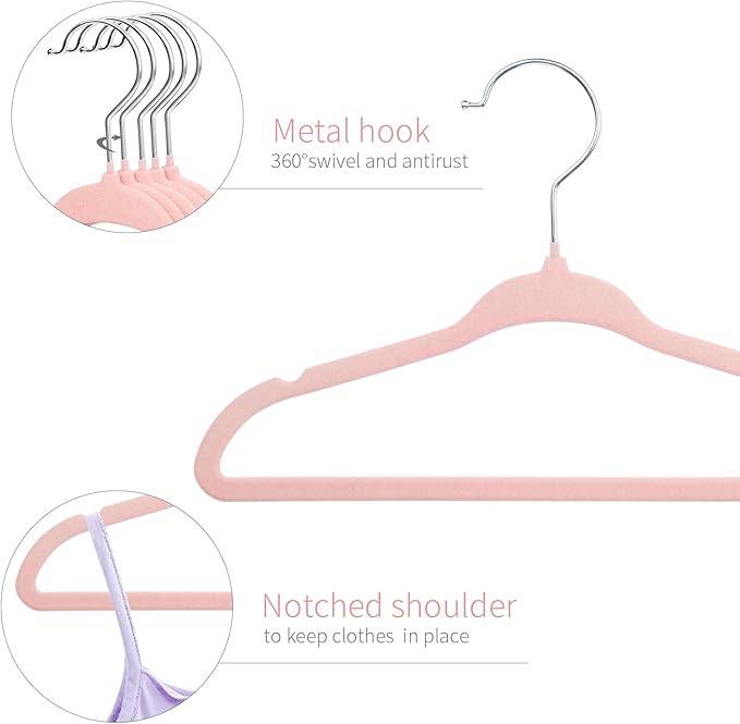 ManGotree Baby Hangers, Childrens Hanger Kids Coat Hangers with Ultra Thin & Non-Slip Design 15 Pack (Light Pink)