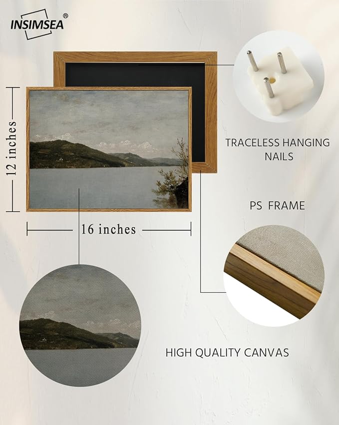 InSimSea Framed Canvas Wall Art Vintage Decor, Classical Landscape Paintings Artwork, Vintage Nature Decor, Retro Wall Decoration for Bedroom Living Room Bathroom, 12"x16"