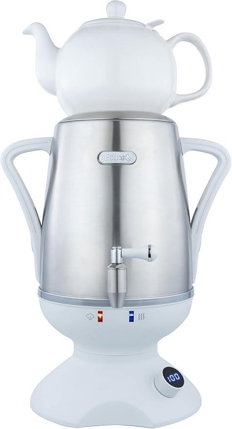 ETHNIQ - Electric Samovar | 4L Stainless Steel Turkish Tea Maker | Adjustable Temperature Controller | Boil Dry & Auto Shot-off | White