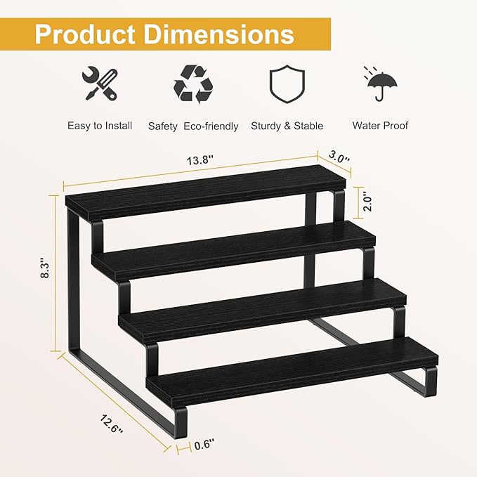 Giikin Set of 2 Wooden Display Stand Riser, 3 Tier Display Stand Perfume Organizer Stand Cupcake Stand Holder, Tiered Display Stand Risers Display Shelf for Home and Shop, Black