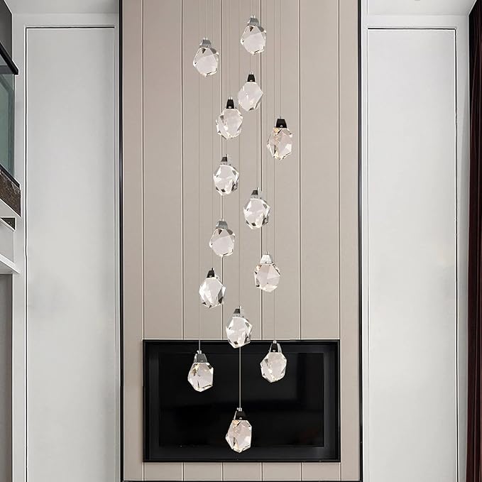 Modern Farmhouse Chandelier Lighting, Luxury Round Hanging Lamp with Chrome, Large Dimmable Crystal Pendant Lights Fixtures for Living Room Dining Room Staircase Hotel (Round 14-Lights)