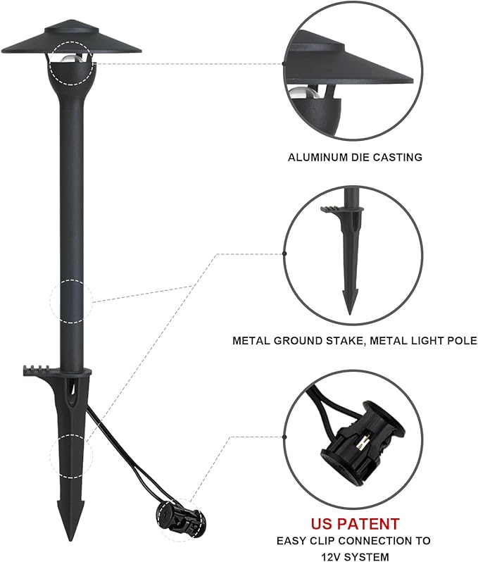 Low Voltage Pathway Lights LED Landscape Lights, 4.5W 12V AC/DC, 3000K Warm White, Cast-Aluminum, IP65 Waterproof, ETL Listed, for Yard, Walkway, Garden, 8 Pack