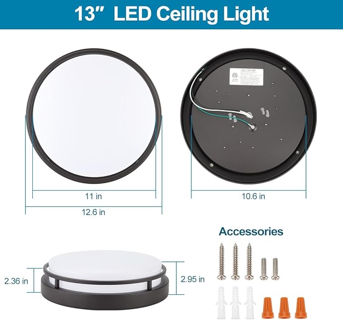 2Pack LED Flush Mount Ceiling Light Fixture 13" 20W, 3000/4000/5000K Color Adjustable, Dimmable Ceiling Lamp for Kitchen, Hallway, Stairwell, Oil Rubbed Bronze, ETL