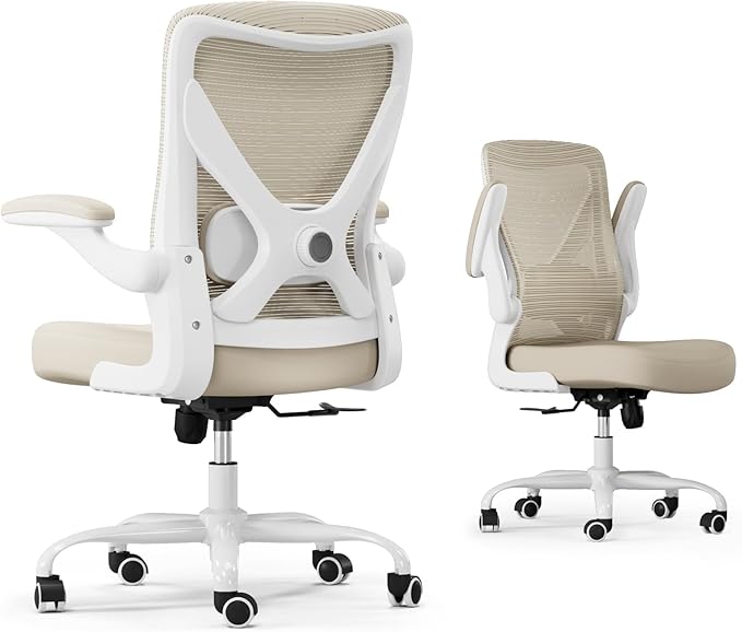 Ergonomic Office Chair - X-Shaped Computer Desk Chair Comfy, Gaming Chair, Office Chair with Lumbar Support, Mesh Office Chairs, Desk Chair for Long Hours(White Beige)