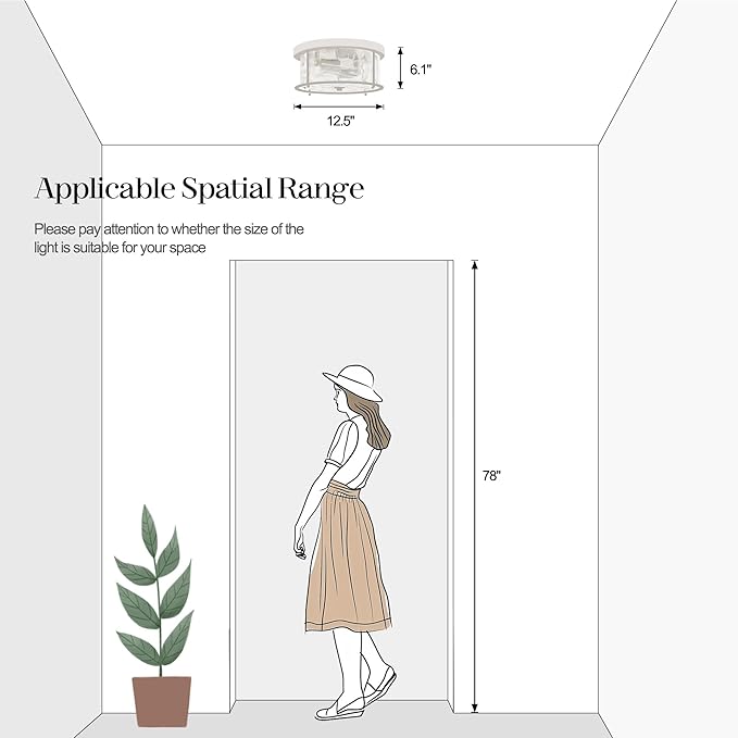 LamQee Flush Mount Ceiling Light with Clear Hammered Glass, Industrial 2-Lights Farmhouse Close to Ceiling Light Fixtures Round Low Profile for Kitchen Hallway Foyer Entrance Bedroom Rustic White