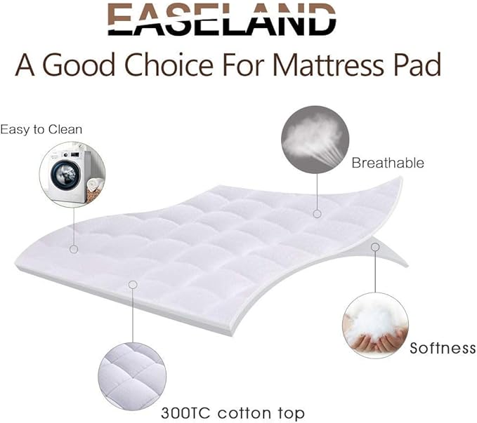 EASELAND Full XL Mattress Pad Pillow Top Mattress Cover Quilted Fitted Mattress Protector Extra Long Cotton Top 8-21" Deep Pocket Cooling Mattress Topper (54x80 Inches, White)