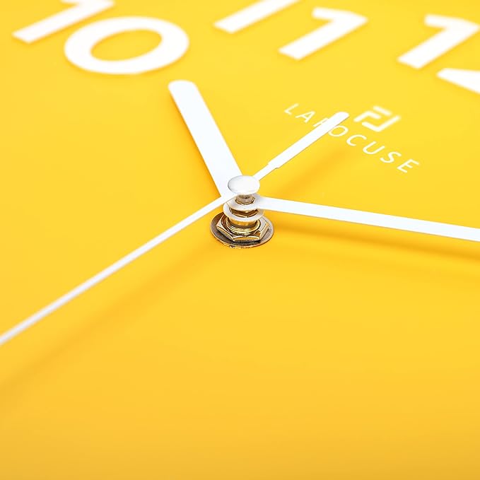 Lafocuse 12 Inch 3D Numbers Yellow Wall Clock for Living Room Decor, Modern Kitchen Wall Clock Battery Operated Silent Non-Ticking Bedroom Home Office