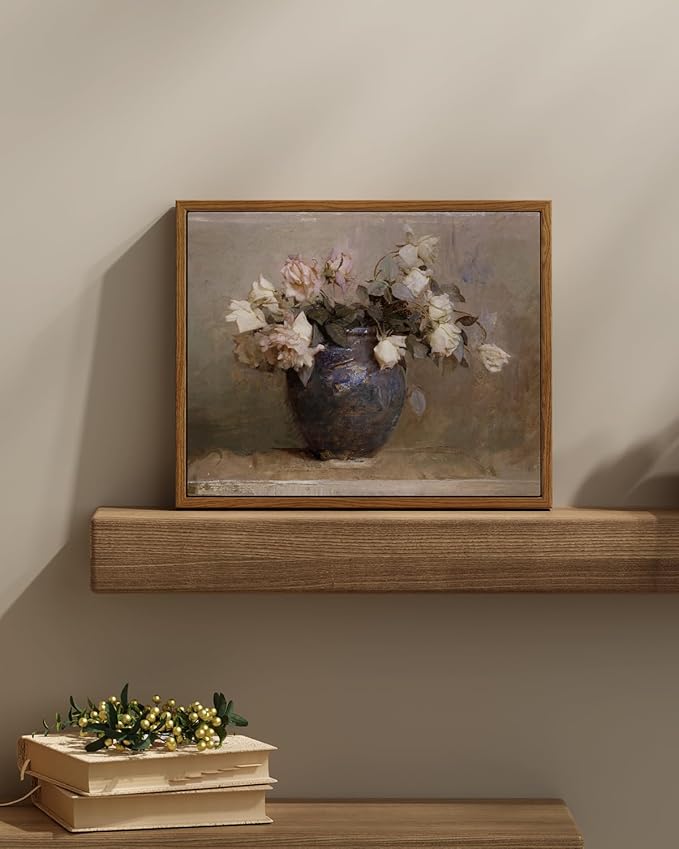 InSimSea Framed Canvas Wall Art Vintage Decor, Home Decor Flower in Pots Canvas Wall Painting Decor, Rustic Farmhouse Wall Decoration, Canvas Prints for Living Room Bedroom Office, 9"x11"