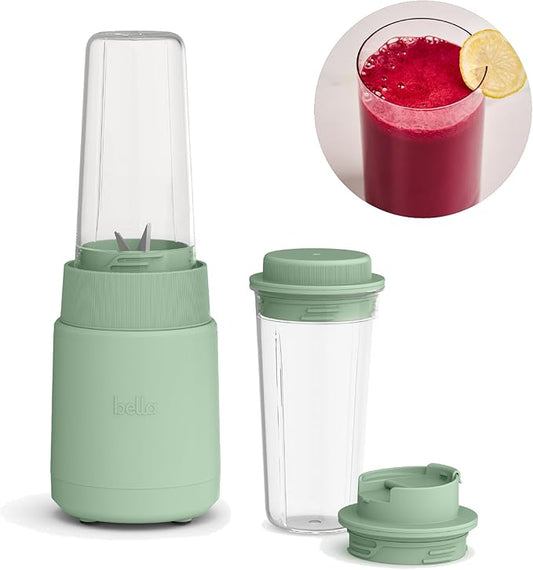 bella 6 Pcs Portable Rocket Blender, Juicer & Smoothie Maker, Press & Twist Design, EverGood™ & BPA Free Dishwasher Safe Parts, 4 Tip Stainless Steel Blade, Cord Wrap, 240 Watt Motor, Seaglass