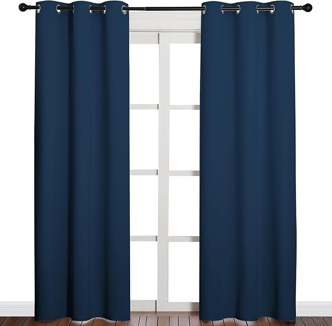 NICETOWN 84 inches Blackout Curtains for Office and Theater, Thermal Insulated Solid Grommet Drapes for Living Room (Moroccan Blue, 1 Pair, 42 inches Wide)