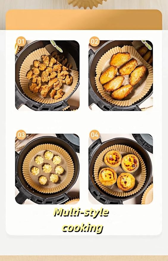 Air Fryer Disposable Paper Liners Round, Non-Stick Parchment, AirFryer Accessories for Baking Microwave Oven Frying Pan, Oil Proof, Water Proof (200PCS, 7.9inch)