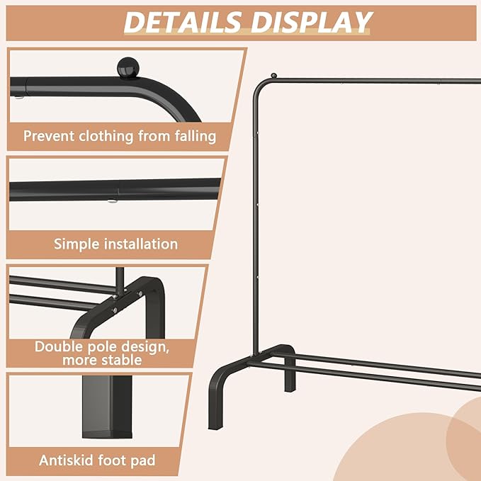 JIUYOTREE Metal Clothing Rack, 43.3 Inches Garment Rack with Bottom Shelf for Hanging Clothes, Coats, Skirts, Shirts, Sweaters, Black