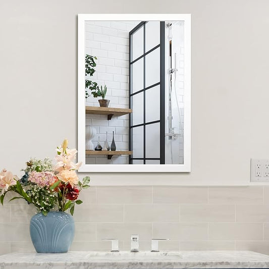 BOMINICA Rectangular Wall Mirror 20” x 28” Bathroom Mirror Framed Wall Mirror for Living Room, Vanity, White