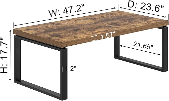EXCEFUR Modern Coffee Table, Industrial Wood and Metal Center Table for Living Room, Rectangle Cocktail Tea Table for Home Office, Rustic Brown, 47 Inch