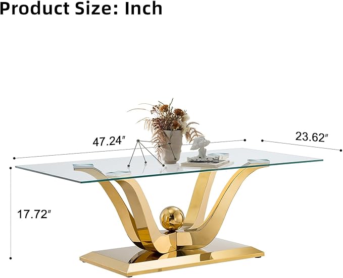 HomVent Modern Glass Coffee Table, with Stainless Steel, Living Room Table for Living Room Bedroom