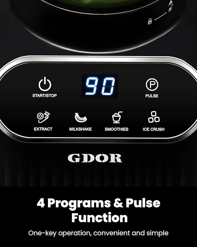 GDOR Professional Blender for Smoothies, 5 Functions, 1200 Peak Watts Smoothie Blender, 52 Oz Glass Jar & 24 Oz To-Go Cup Combo, Blenders for Smoothies, Ice and Frozen Fruit, Self-Cleaning