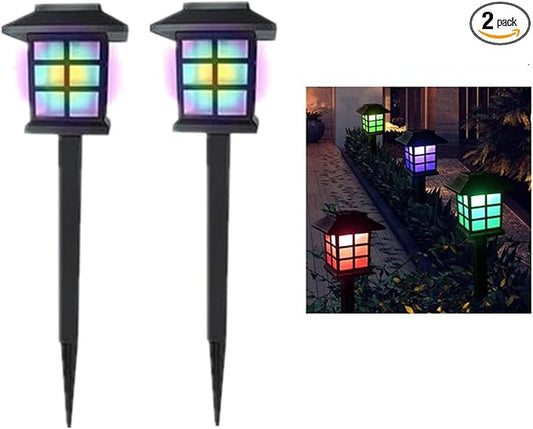 Outdoor Solar Pathway Lights Waterproof 2-Packs Outside LED Decorative Lights Landscape Lighting for Yard Patio Driveway Garden (RGB)