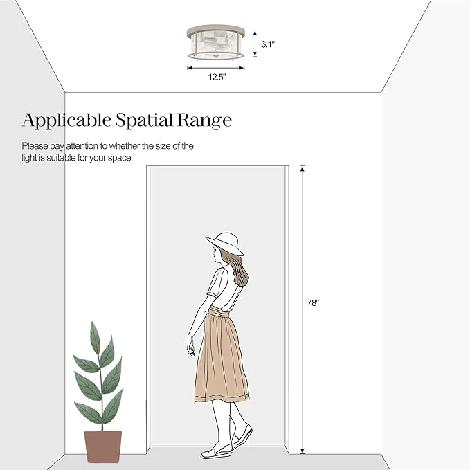 LamQee Flush Mount Ceiling Light with Clear Hammered Glass, Industrial 2-Lights Farmhouse Close to Ceiling Light Fixtures Round Low Profile Lights for Kitchen Hallway Foyer Entrance Bedroom Nickel