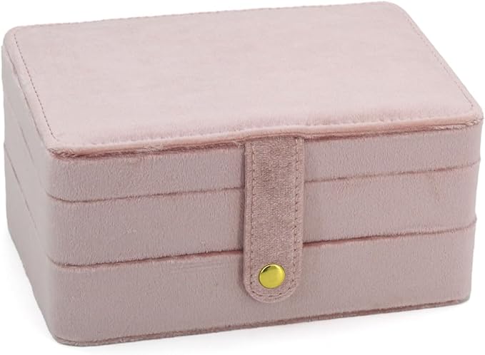KOOAAICCHI Small Jewelry Box, Travel Jewelry Organizer, Portable Jewelry boxes for Women Girls Gift, Double Layers PU Leather Jewelry Holder for Rings, Earrings, Necklaces-Velvet Pink