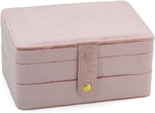 KOOAAICCHI Small Jewelry Box, Travel Jewelry Organizer, Portable Jewelry boxes for Women Girls Gift, Double Layers PU Leather Jewelry Holder for Rings, Earrings, Necklaces-Velvet Pink