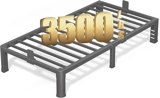 FUIOBYVV 10 Inch Twin Bed Frame with Rounded Corner and Headboard Hole Mattress Retainers 3500 LBS Metal Heavy Duty Steel Slats Support No Box Spring Needed Platform Noise Free Easy Assembly