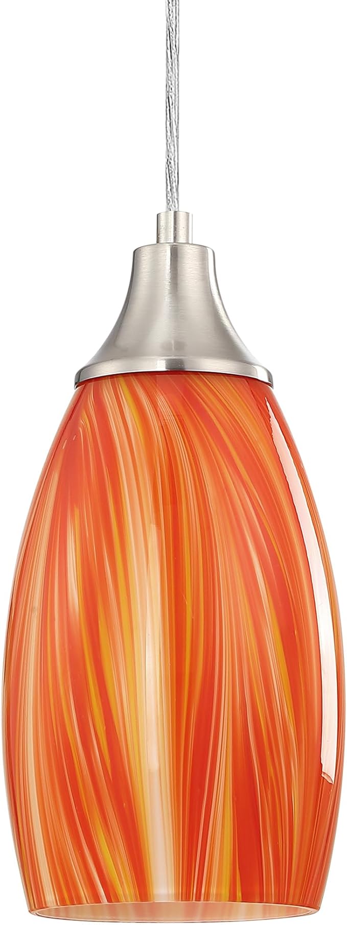 Glass Pendants Lights Kitchen Island Handcrafted Art Glass Mini Pendant Light Fixtures Oval Pendant Light Shade with Brush Nickel Finish Adjustable Cord for Kitchen Over Sink,Hallway,Dining/Bath