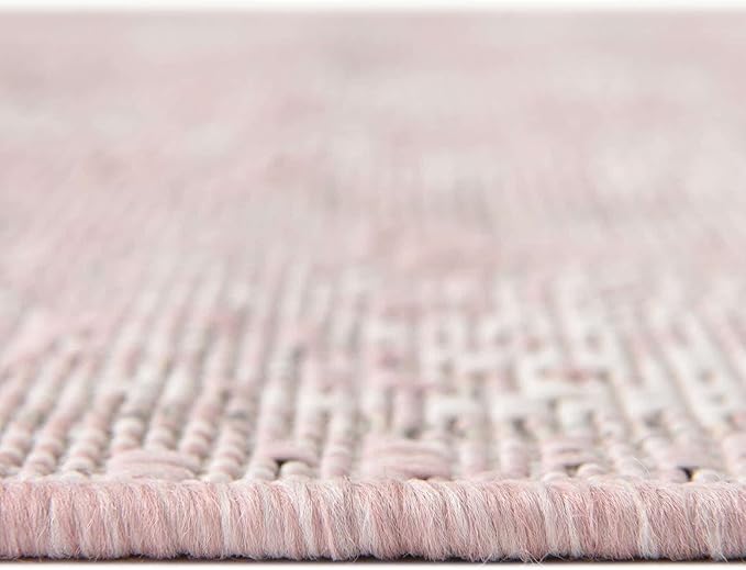 Unique Loom Outdoor Traditional Collection Area Rug - Valeria (7' 10" x 10' Oval, Pink/ Ivory)
