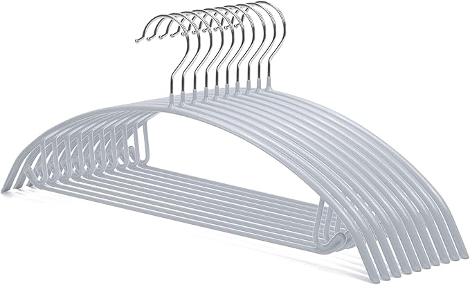 Nature Smile Non Slip PVC Coating Sweater Hangers,Dress Suit Coat Hangers,Shoulder Bump Free Golf T Shirts Clothes Hangers (Silvery Grey Color 10 Pack)