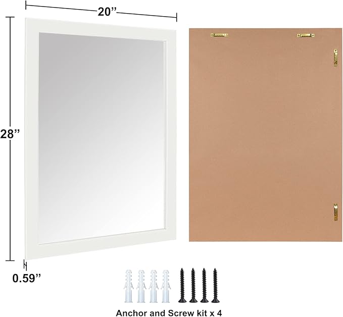Ruomeng Rectangular Wall Mirror 20" x 28" for Bathroom, Bedroom, Entryway, Living Room, White
