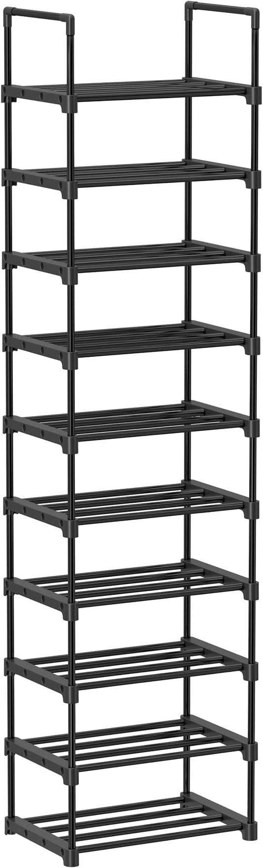 SONGMICS Shoe Rack, 10-Tier Shoe Organizer, Metal Storage Shelf, Upright or Upside Down, for 11-22 Pairs, for Entryway, 11.8 x 17.7 x 68.5 Inches, Black ULSA25BK