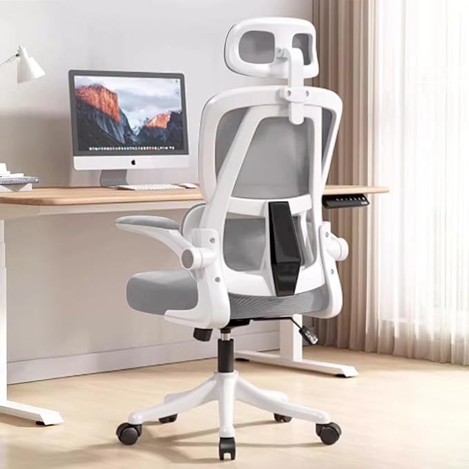Ergonomic Office Chair Computer Desk Chairs with Flip-up Armrests and Lumbar Support, High Back Mesh Gaming Chairs Rolling Work Swivel Task Chairs with Adjustable Headrest