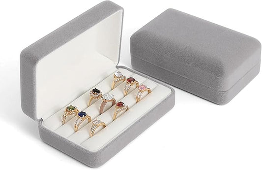 Small Ring Organizer Box. Ring Box for Multiple Rings, Travel Ring Jewelry Storage Case. Portable jewelry Display Holder for Women (small grey)