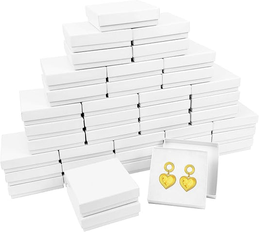 Small Gift Boxes, 40 Pack 3.5x3.5x1 Inch Bulk Cotton Filled Small Jewelry Boxes with Lids for Necklace Ring Bracelet Earring Display Box (White)