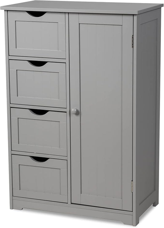 GLACER Bathroom Floor Cabinet, Multifunctional Storage Cabinet with 4 Drawers and 1 Door, Wooden Side Storage Organizer for Bathroom, Living Room or Kitchen, 22 x 12 x 32 inches (Grey)