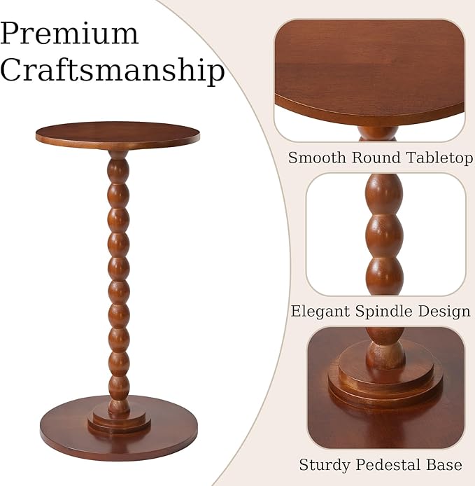 Round Side Table, Modern Minimalist Wood Bedside Table, Living Room Sofa End Table, Bedroom Small Corner Table, Sturdy Weight-Bearing Design Brown YD-RST001H