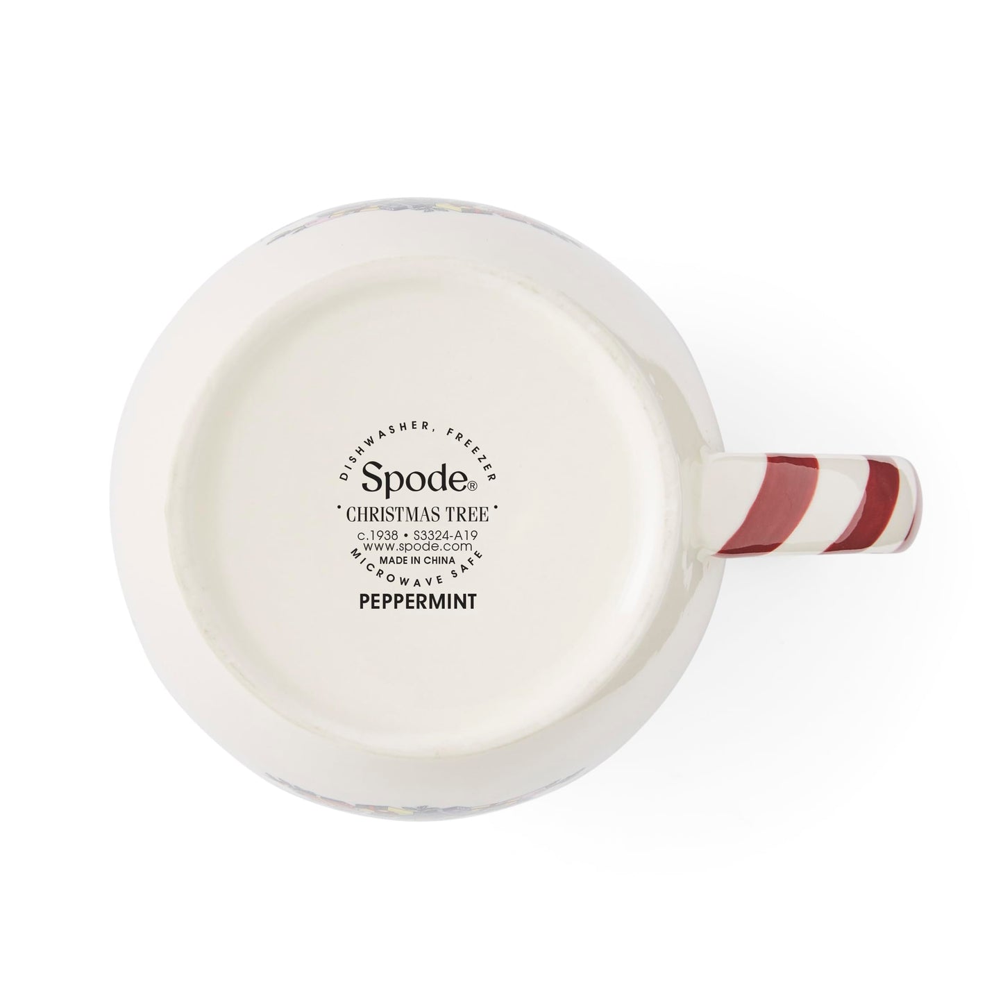 Spode Christmas Tree 14 oz Holiday Mugs (Set of 4) - Festive Coffee Cups with Peppermint Candy Cane Handle, Stoneware Christmas Drinkware Ideal for Hot Cocoa, Holiday Tea & Winter Beverages
