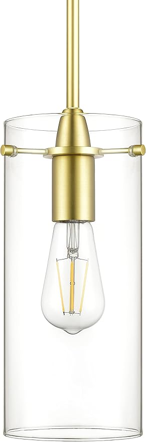 Satin Brass Pendant Lights Kitchen Island - Large Clear Glass Pendant Light Fixture