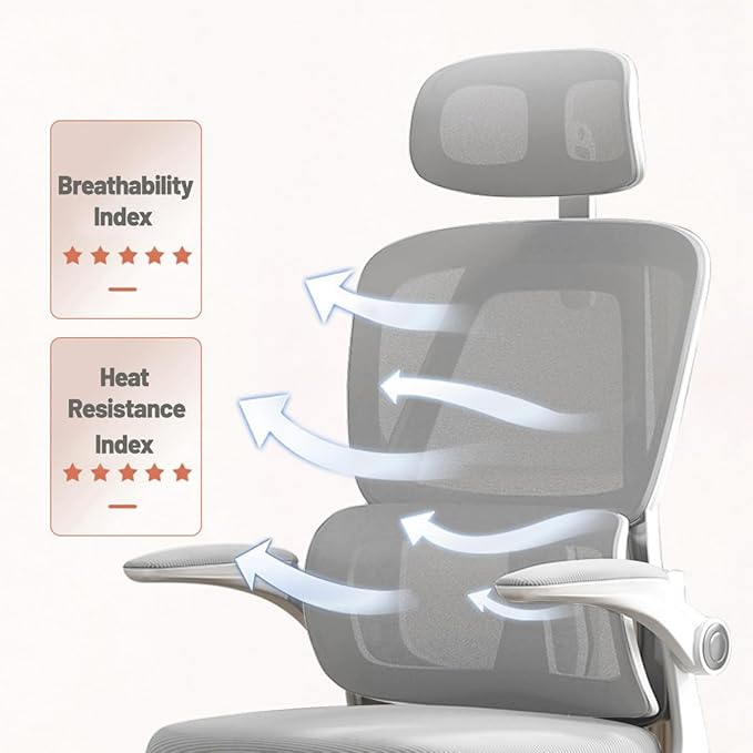 Ergonomic Office Chair Computer Desk Chairs with Flip-up Armrests and Lumbar Support, High Back Mesh Gaming Chairs Rolling Work Swivel Task Chairs with Adjustable Headrest