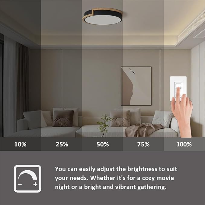 Dimmable Wood Flush Mount Ceiling Lights, Modern LED Black 5CCT 2700K-6000K Lighting Fixtures, Round Ceiling Lamp for Kitchen Living Room Dining Room Bedroom, 15.8in