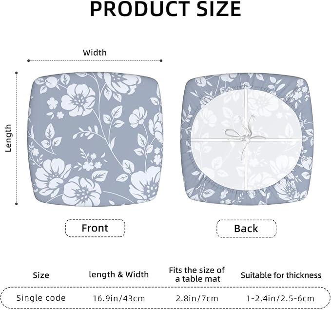 Seat Covers for Dining Room Chairsset of Set of 4, Light Blue Gray Floral Boho Stretch Chair Seat Covers Cushion Slipcovers for Kitchen Office