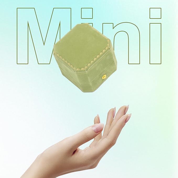 Jewelry Ring Box Small Travel Jewelry Box, Velvet Wedding Ring Box for Business, Engagement, Wedding, Bridesmaid and Holiday Events - Green