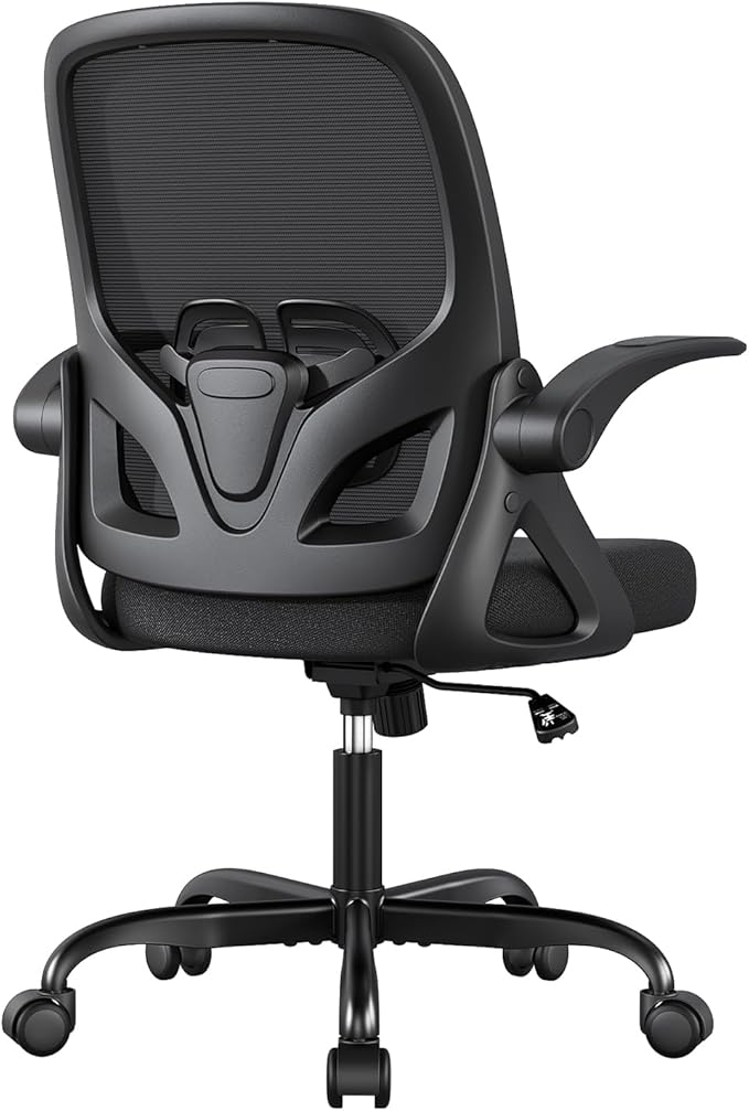 Home Office Desk Chair with Supportive Lumbar Support and Flip up Arms, Breathable Double Mesh Ergonomic Home Desk Chair for Home or Work with Extended Height(Black)