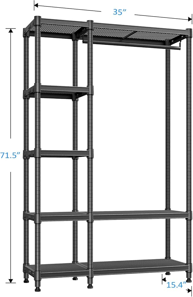 IZEUK Heavy Duty Garment Rack, Closet Organizer and Clothes Rack for Hanging Clothes with 1 Hang Rods, Freestanding Adjustable Metal Wardrobe, 15.4" D x 35" W x 71.5" H, Max Load 1000LBS, Black