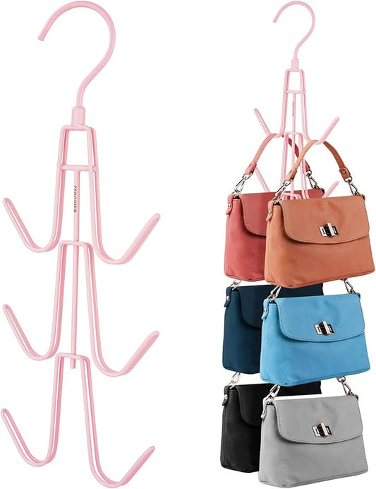 ZEDODIER Purse Hanger Organizer for Closet, 2 Pack Hanging Bag Holder, Keeping Purses Visible and in Good Condition, Metal Handbag Storage Hook Backpack Rack Space Saving Hanger, Pink