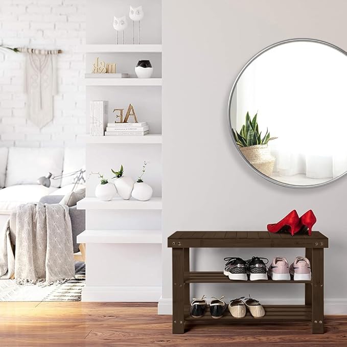 Leaf & Grain Bamboo Shoe Rack - Shoe Storage Bench for Front Door Entrance – Entryway Bench with Shoe Shelf, Shoe Storage Organizer, Wooden Shoe Rack, Durable Shoe Bench for Home (Walnut)