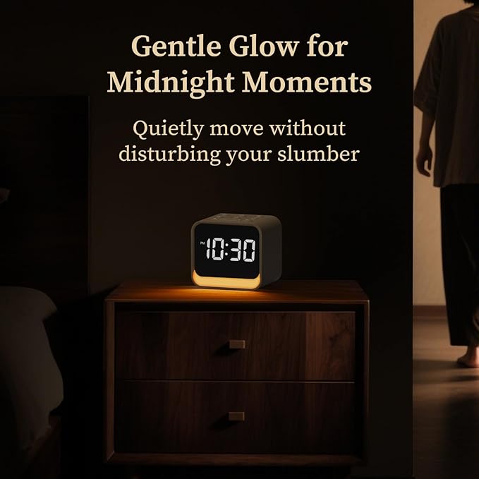 Housbay Wooden Sound Machine Alarm Clock for Bedrooms - Gentle Wake-Up with Birdsong, White Noise for Sleeping, Small Digital Clock for Phone-Free Routine - Maple Wood