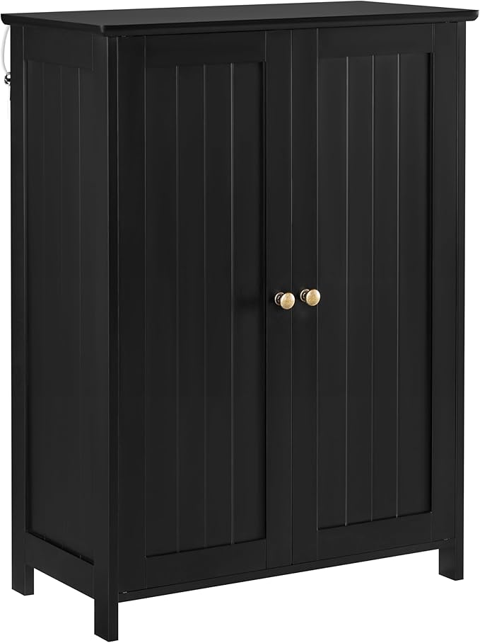 Yaheetech Bathroom Floor Cabinet, Modern Storage Freestanding Organizer Cabinet with Adjustable Shelves & Double Doors, 3-Tier Home Living Room Furniture, Black