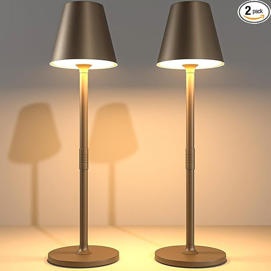 2 Pack LED CordlessTable Lamp,4000mAh Rechargeable Battery Desk lamp,3 Level Brightness Portable Night Light, Minimalist Design, for Couple Dinner/Coffee Table/Restaurant/Bedroom(2Pack Khaki)