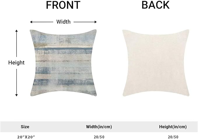 Boho Blue Grey Stripe Throw Pillow Covers 20x20 Inch Set of 2, Rustic Abstract Decorative Throw Pillow Covers Retro Stripe Linen Outdoor Cushion Cover for Sofa Couch Farmhouse Room Bed Decor
