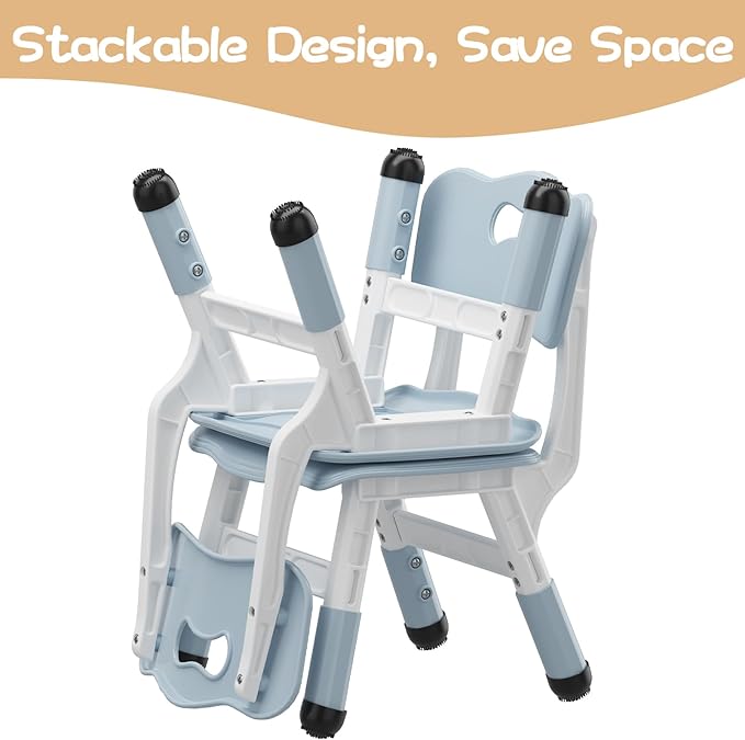 GAOMON Kids Chairs Set of 2, 3 Level Height Adjustable Kid Chair, Plastic Toddler Chairs for Children Boys Girls Age 2-6, Suitable for Home Family Classroom Nursery Indoor Use, Gray Blue